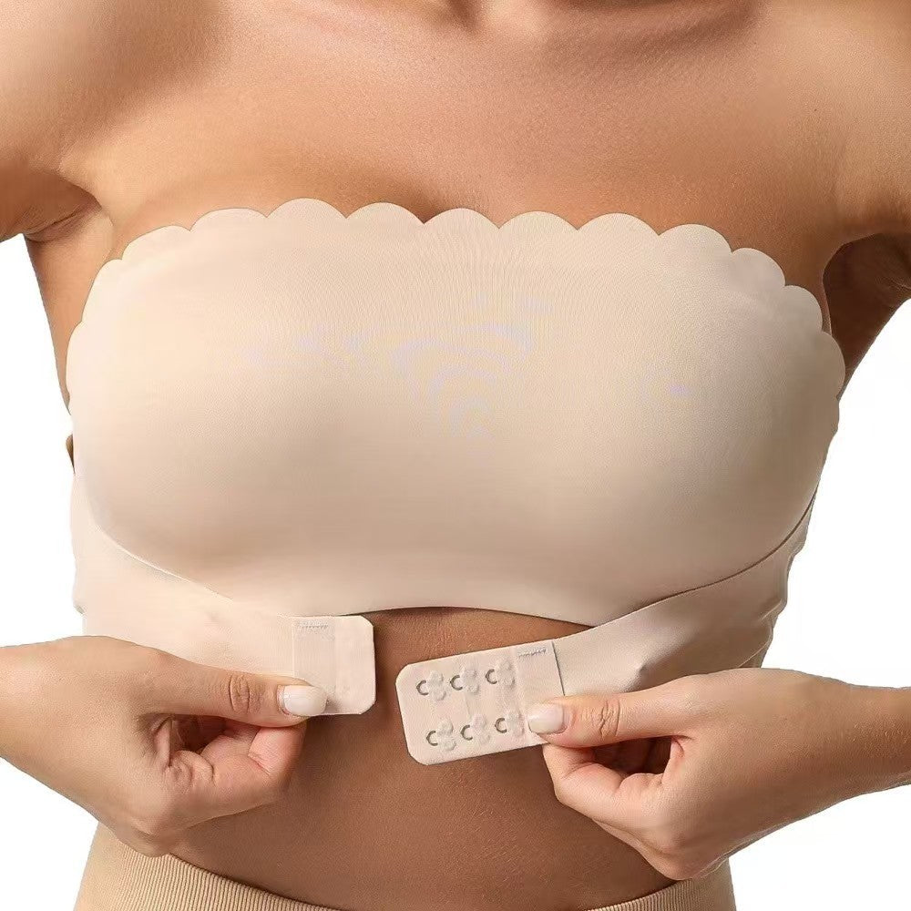 Oblique Shoulder Hollow-out Lace Band Chest Pad Naked Women Sense Seamless Bras