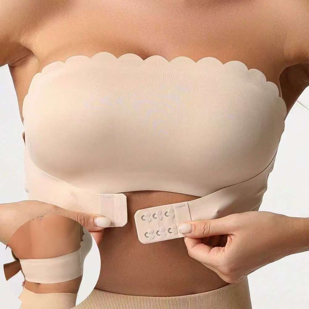 Oblique Shoulder Hollow-out Lace Band Chest Pad Naked Women Sense Seamless Bras